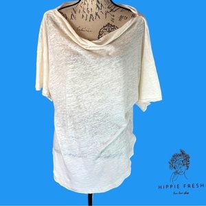 Free People Womens She So Cool Basic T-Shirt Linen Blend Ivory Size L